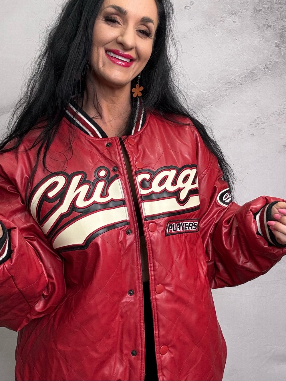 Chicago Red Quilted Varsity Bomber Jacket by